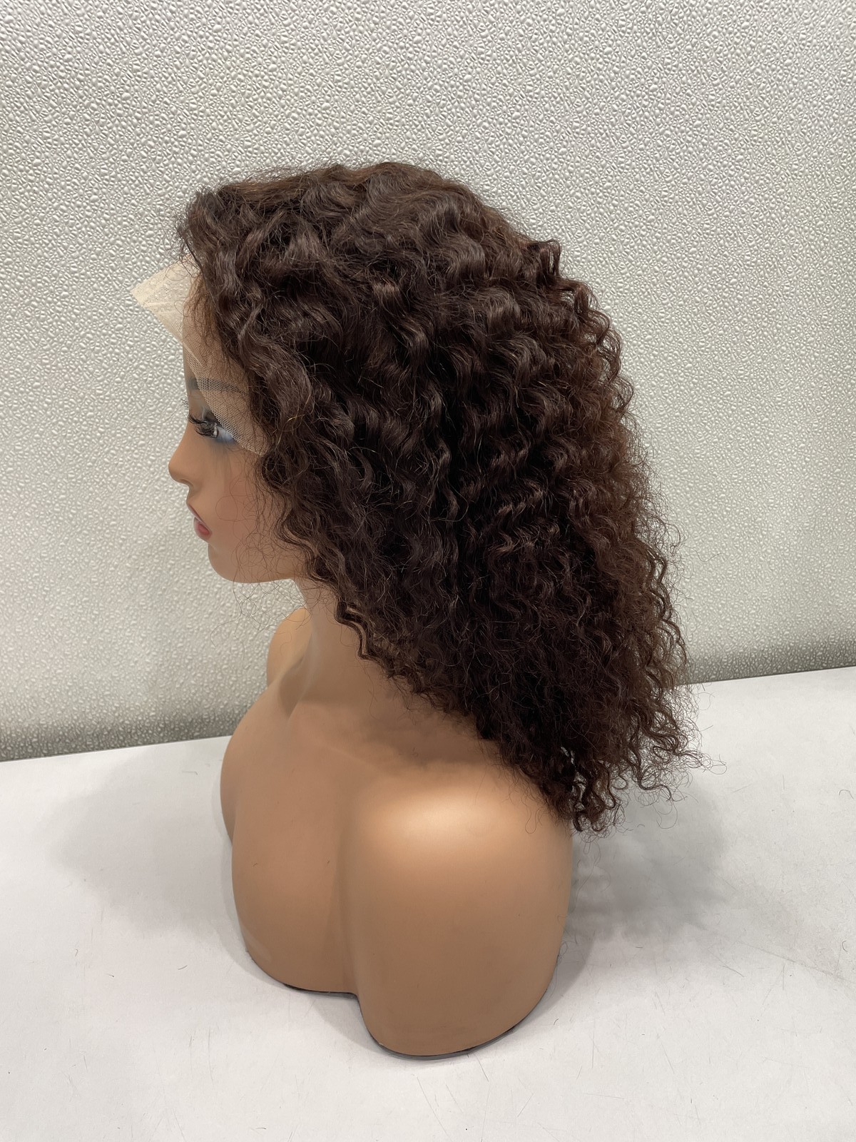 Dark Brown Water Wave Human Hair Blend 13×4 Lace Front Wig, 16″