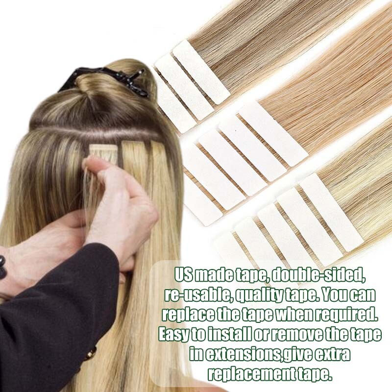 Tape In Stick 100% Remy 8A Human Hair Extensions Full Head Skin Weft Thick Long