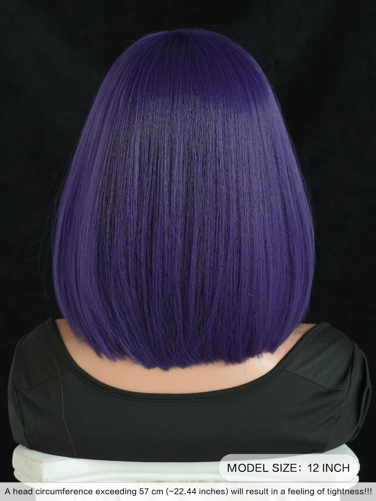 Wig girl with purple short straight hair wearing dark magic girl outfit with wig