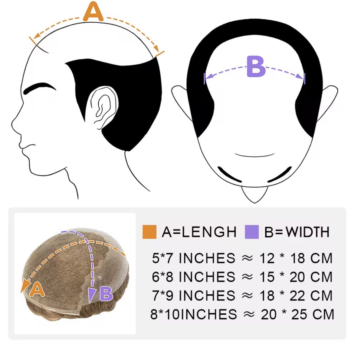 Men’s Human Hair Toupee Hairpiece Lace Base Adhesive Tape-In Wavy 5x7in