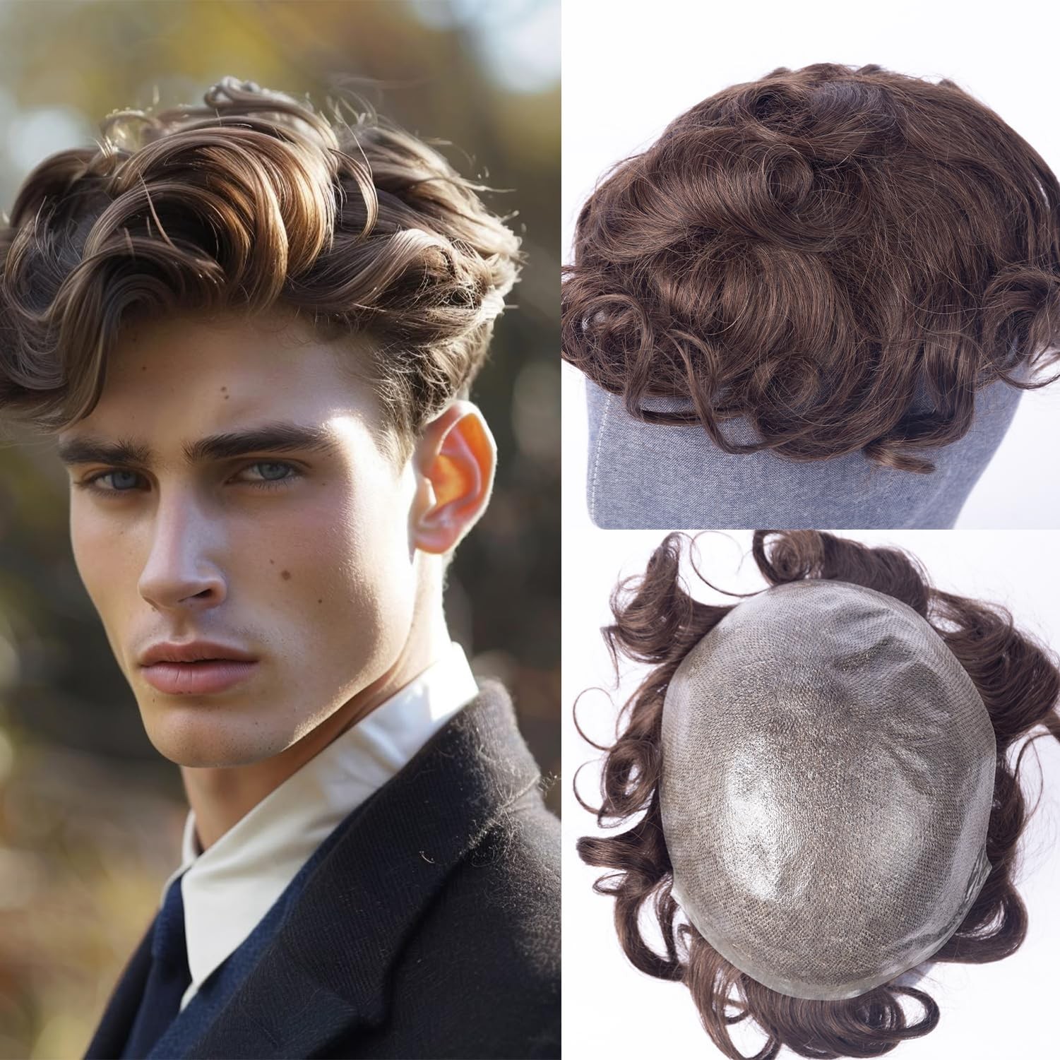 Prosa Toupee For Men Human Hair Replacement System Mens Toupee Real Human 3 8X10