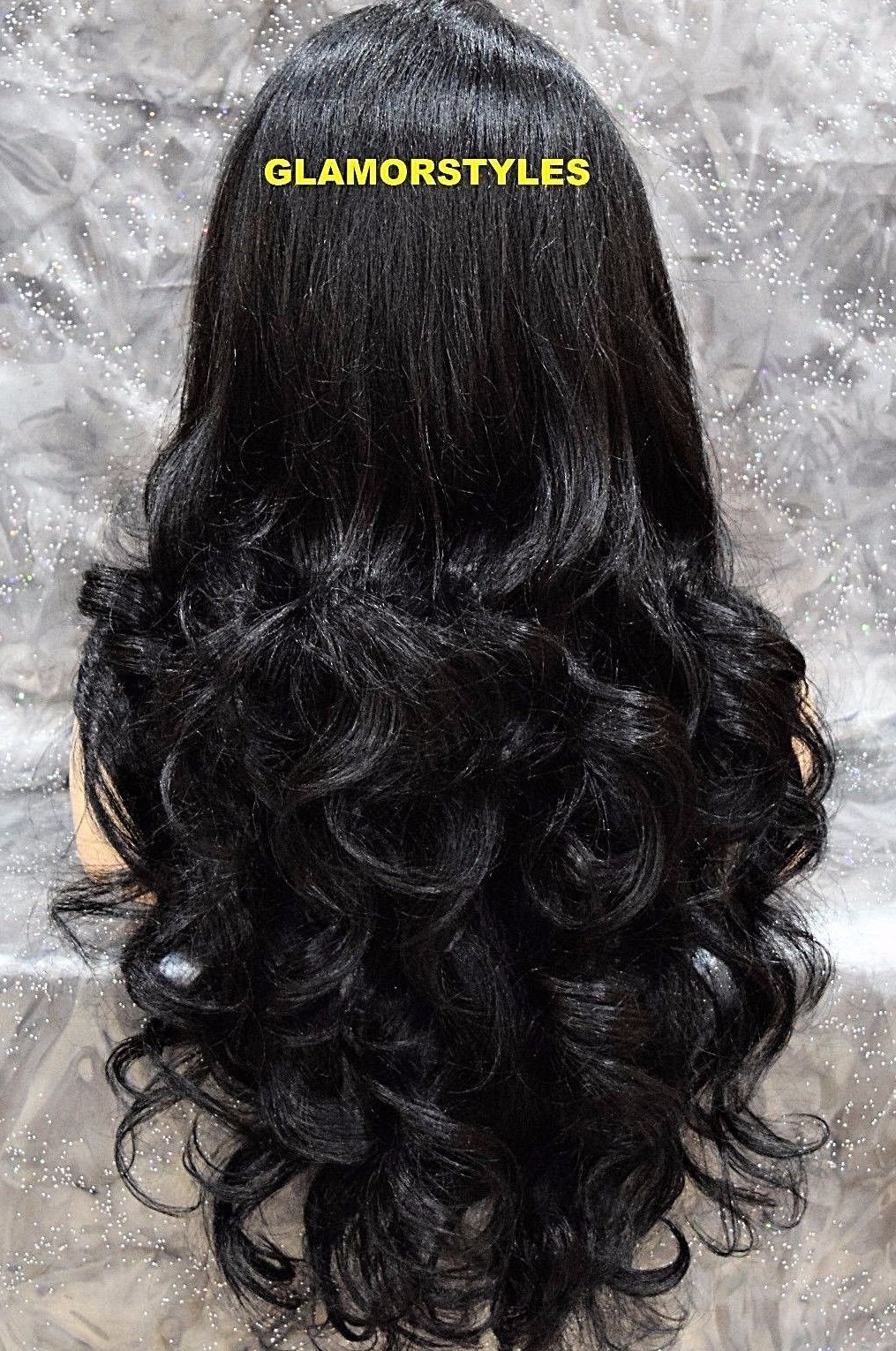 LACE FRONT FULL WIG LONG WAVY LAYERED SIDE PART OFF BLACK #1B HEAT OK NWT