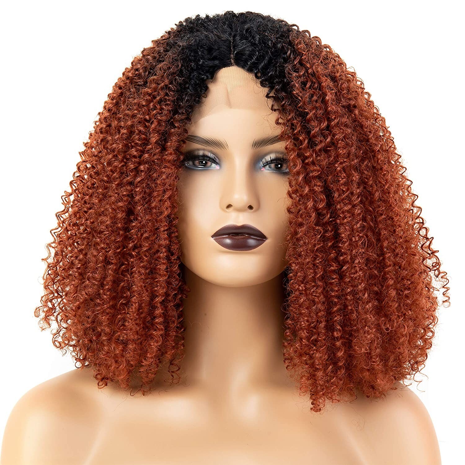 OneDor Afro Kinky Curly Lace Front Wig with Dark Root for African American Women