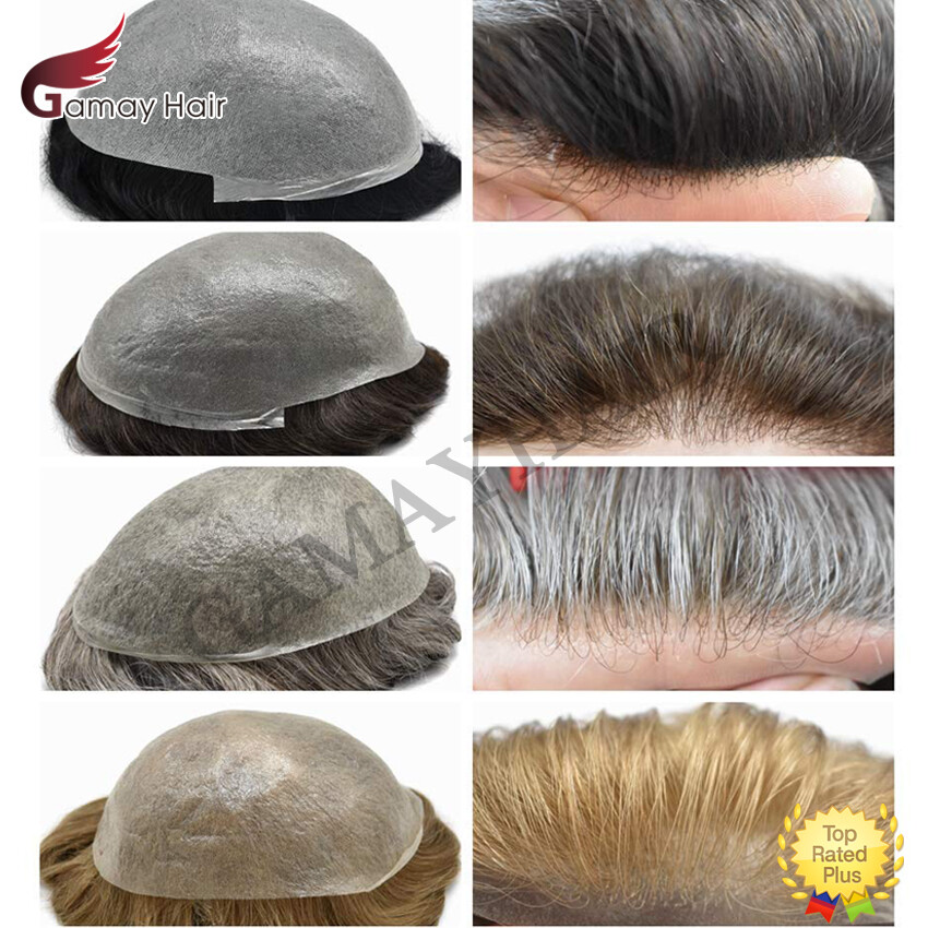 0.06mm Thin Skin Mens Toupee Hairpiece Invisible Poly PU Hair Replacement System