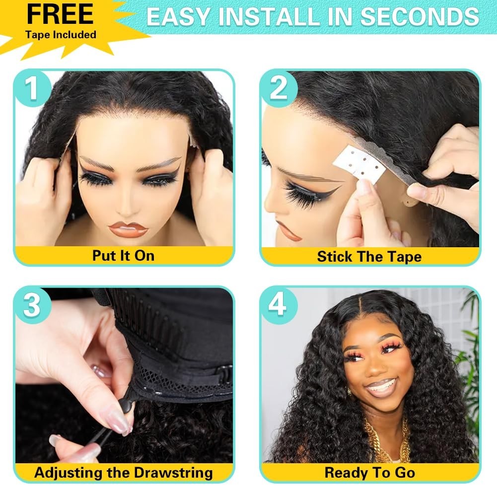 26 Inch 200% Density Deep Wave Glueless Lace Front Wig – Pre Plucked Curly Hair