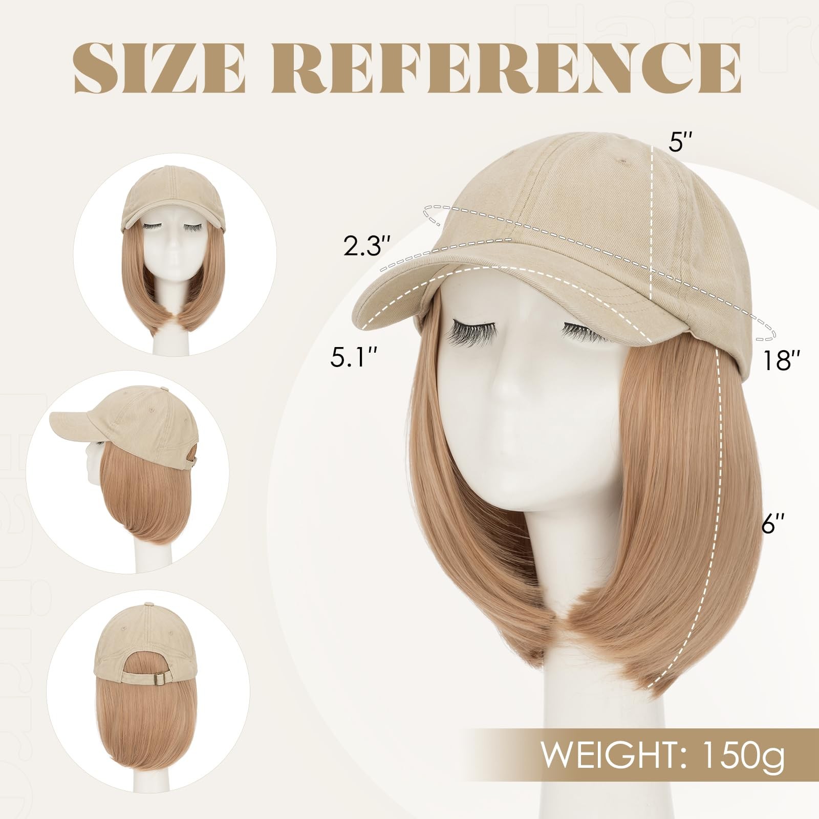 Hairro Hat Wigs For Women Baseball Hat Hair Attached Beige Cap Dark Blonde Hair