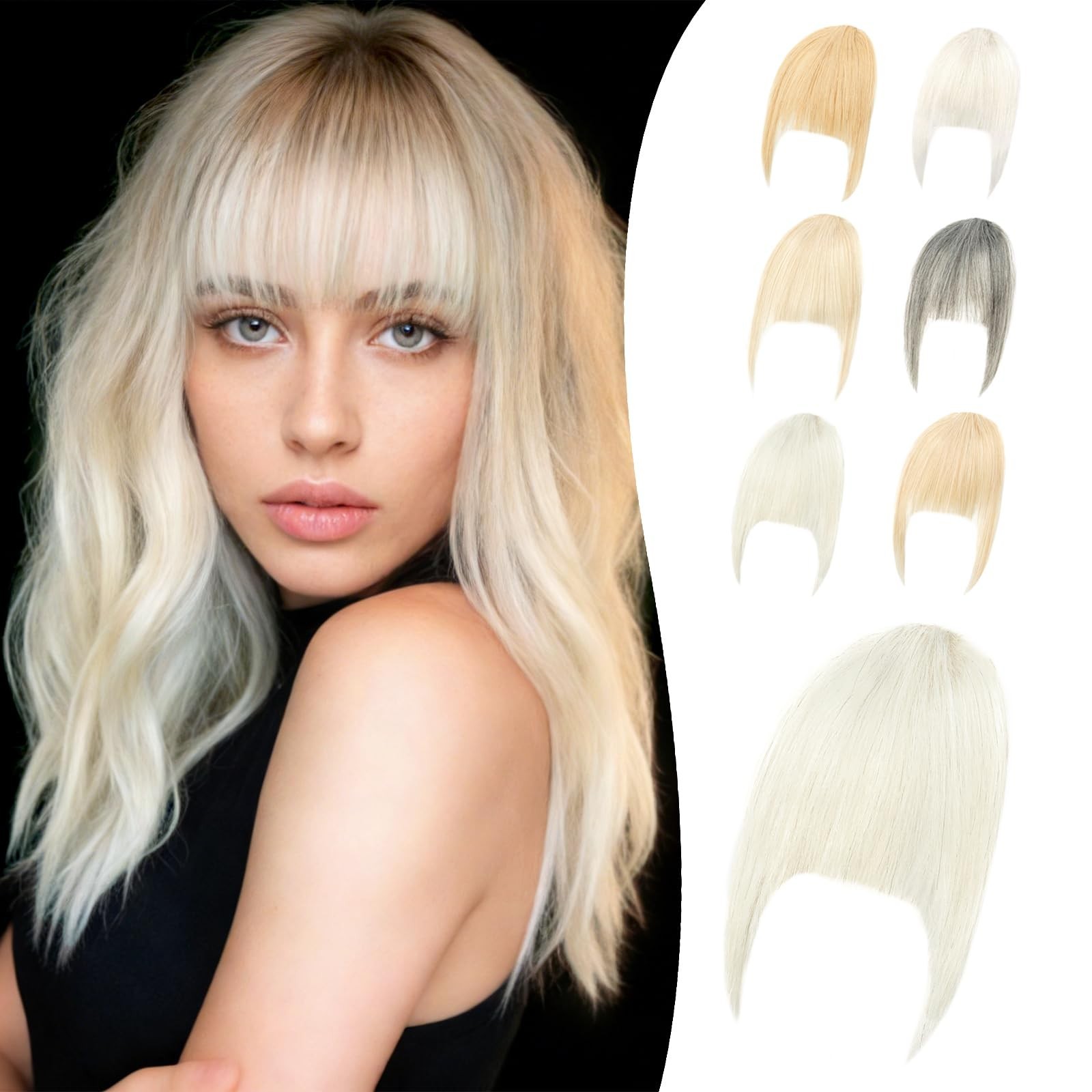 Clip-in Human Hair Bangs, Real Wispy Fringe with Side Temples for Women