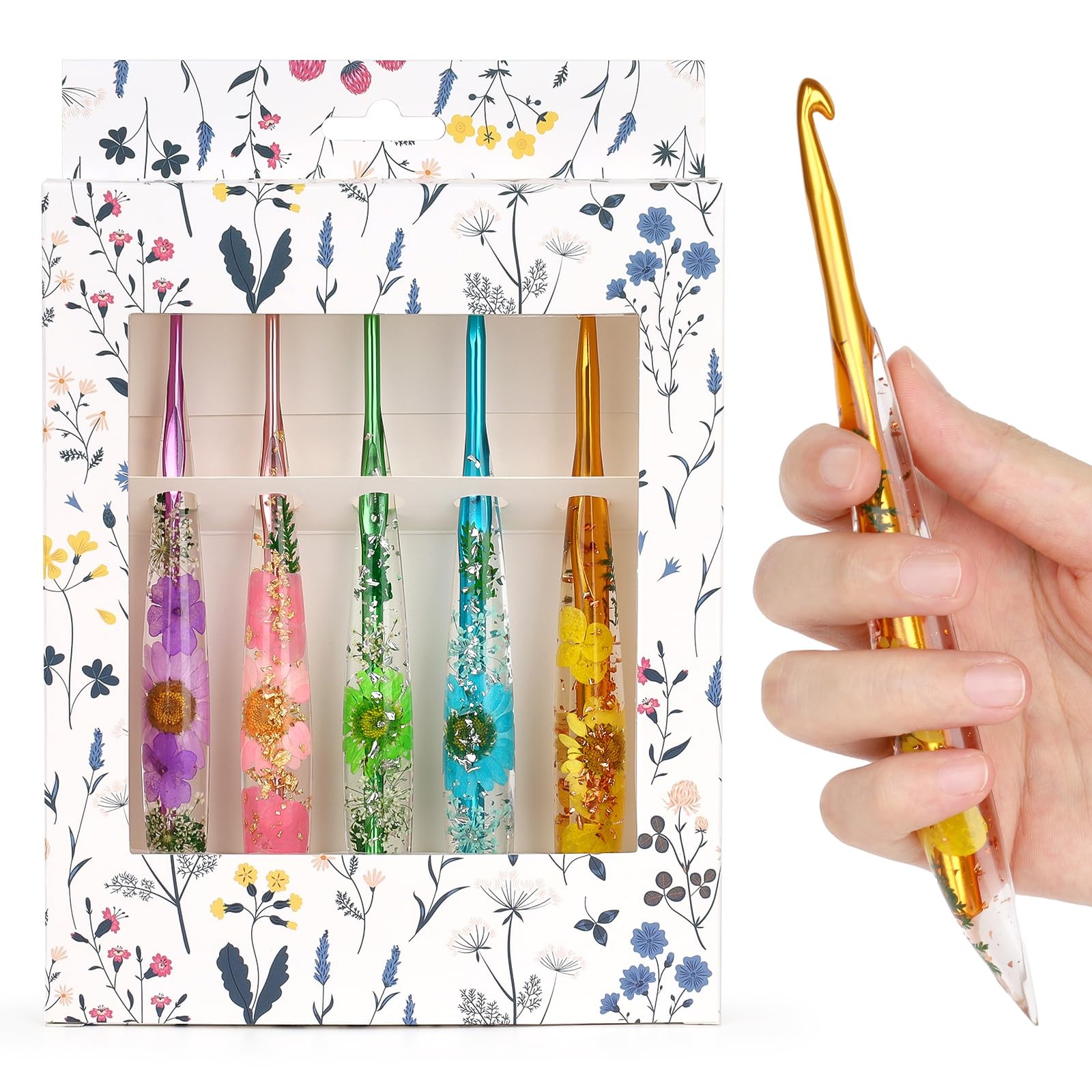 Aeelike Crochet Hooks Set, 3.0mm-6.0mm Ergonomic 3.0mm-6.0mm, Shinny Floral