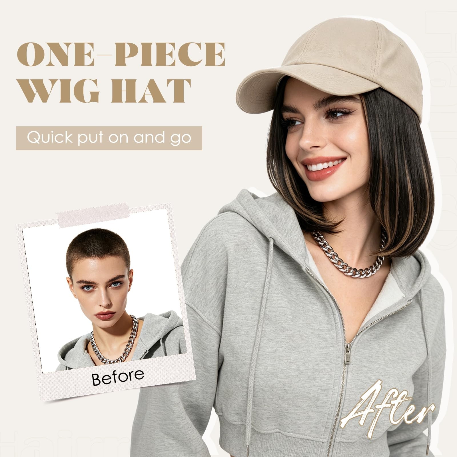 Hairro Hat Wigs For Women Baseball Hat Hair Attached Beige Cap Dark Blonde Hair