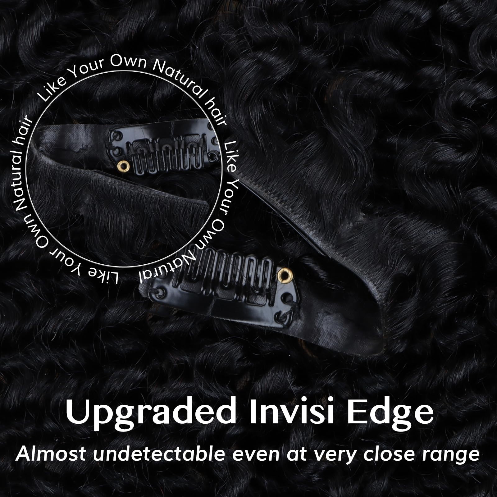 Invisible Edge Seamless Clip-in Hair Extensions, 14″ Kinky Curly, 110g, 7pcs for