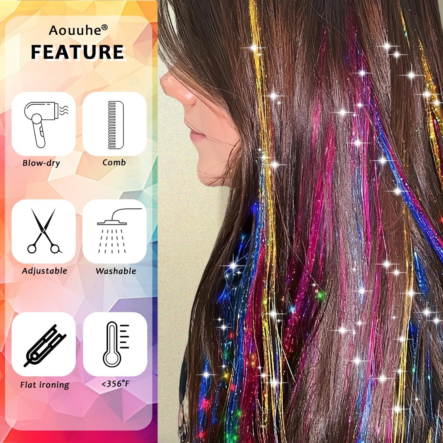 Hair Tinsel Extensions 24 Colors 9800 Strands 48in Kit