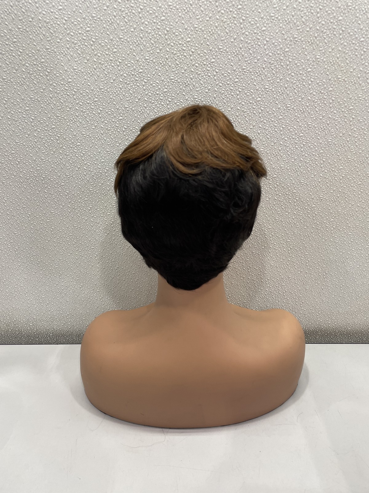Yjoqokoa Black & Brown Pixie Cut Human Hair Blend Glueless Wig