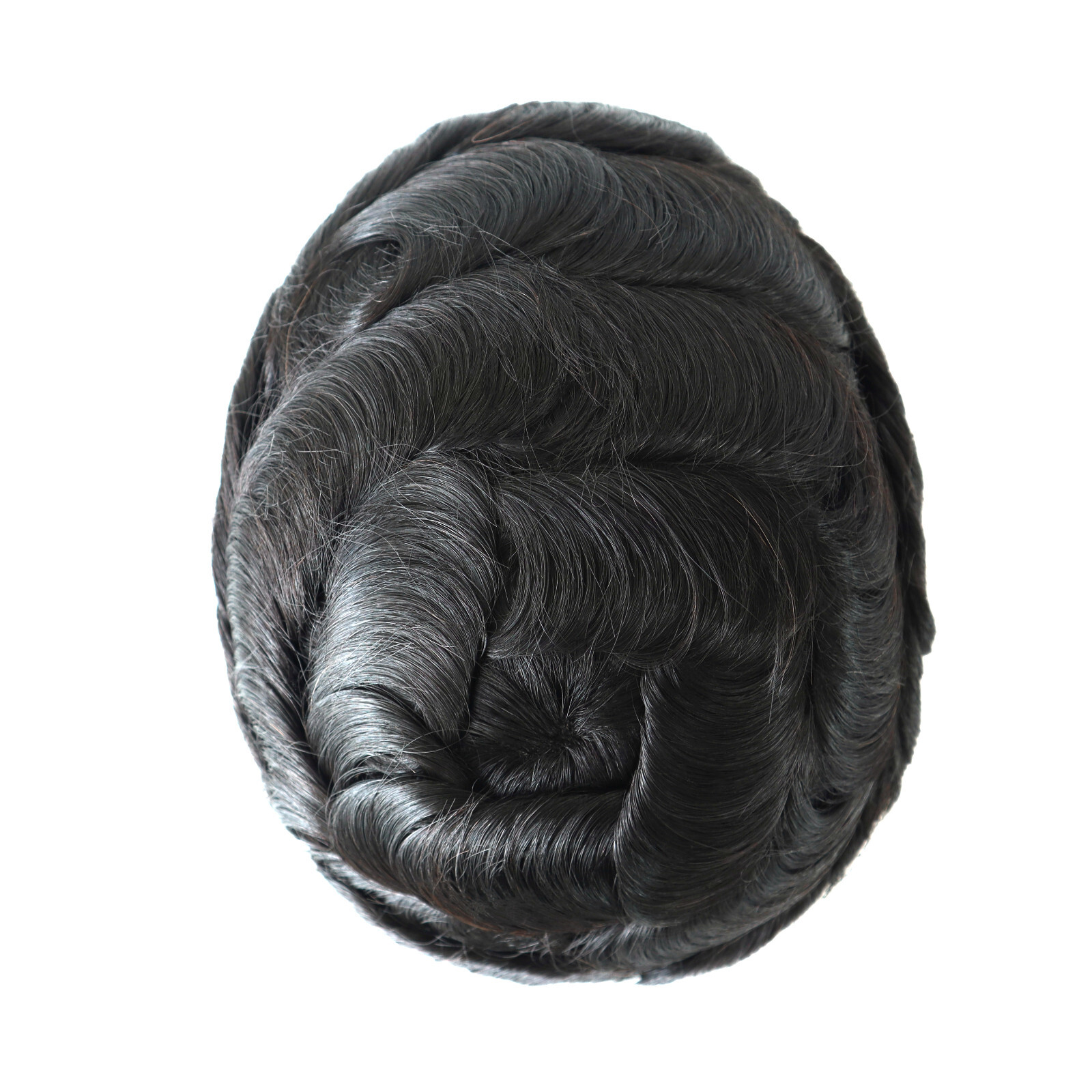 Toupee for MenHuman Hair Replacement System 法国花边聚乙烯皮肤发片 #1B-