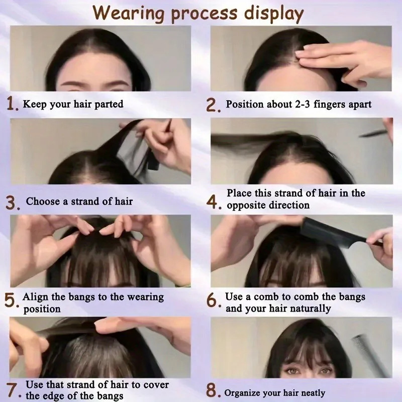 Synthetic Hair Clip-In Bangs Wispy Fringe with Sideburns Dark Brown Natural Look