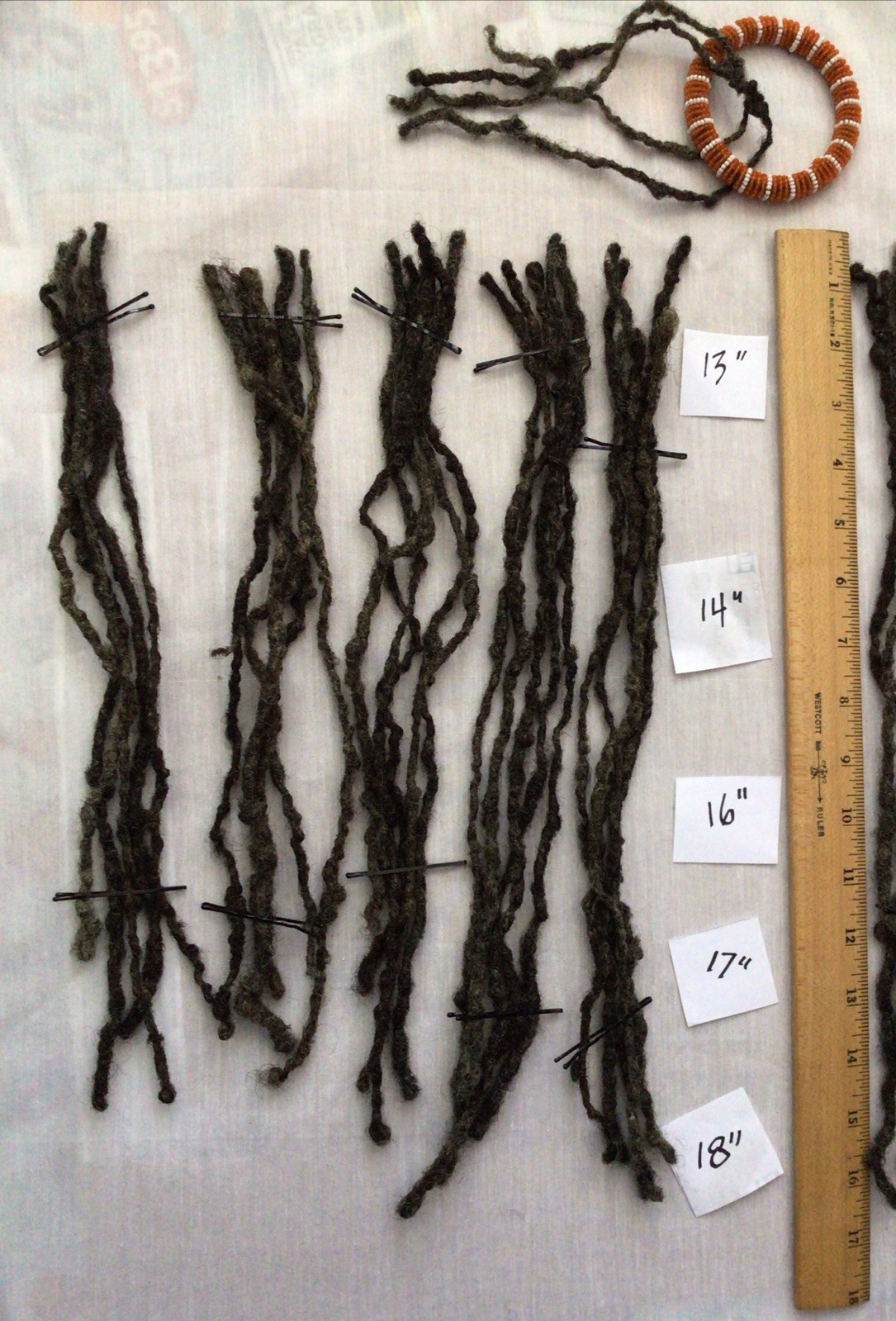 (39) 100% Human Hair Black/Grey Dread Loc Extensions 14”- 18”+Bracelet