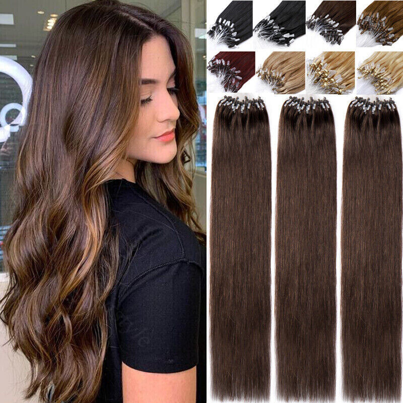 Micro Link Human Hair Extensions Micro Loop Remy Indian Straight Hair 16″-26″ US