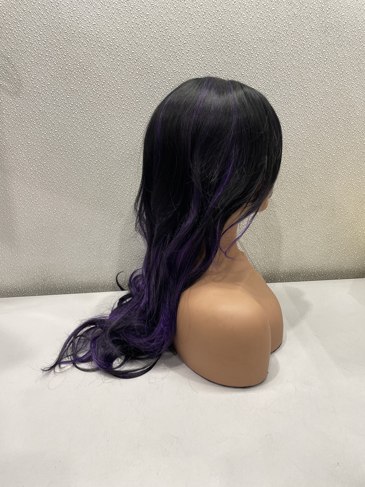 Highlight Purple Mix Black Synthetic Layered Glueless Wig, 24″