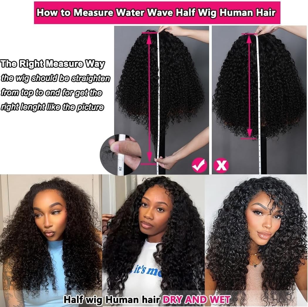 Half Wig Human Hair Kinky Curly 3 In 1 Seamless Flip Over Glueless WigHuman Hair