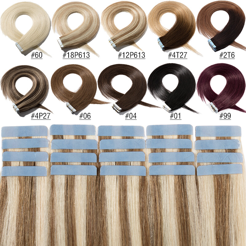 Seamless Stick Glue Tape in Skin Weft 100% Human Remy Hair Extensions Hair Piece