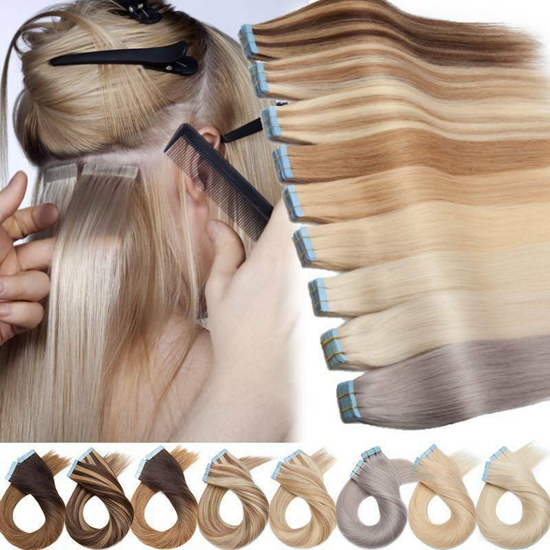 Tape in Russian Human Hair Extensions Invisible Skin Weft RemyHair Fashion Color