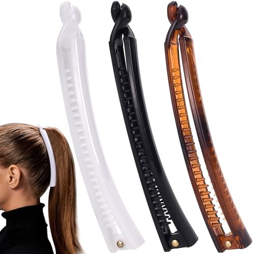 Vintage 90s Banana Hair Clips for Women – 3pcs – White & Black & Brown