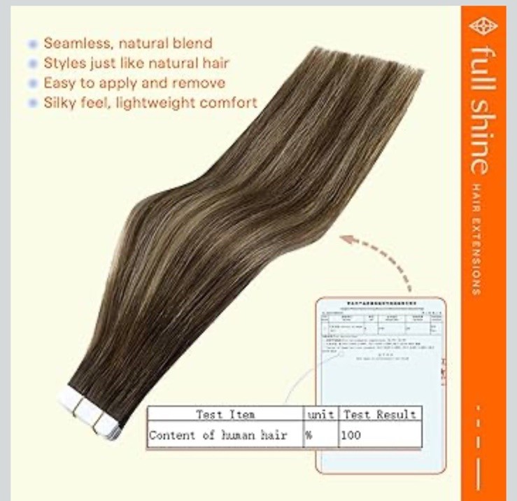 Full Shine Tape In Hair Extensions 12” 4-24-4 Brown Blonde Highlight 30g New
