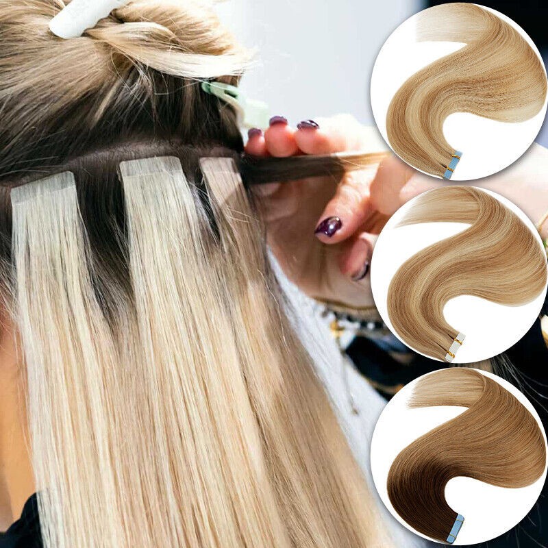 Tape in Real Human Hair Extensions Seamless Skin Weft Premium Remy Russian Hair