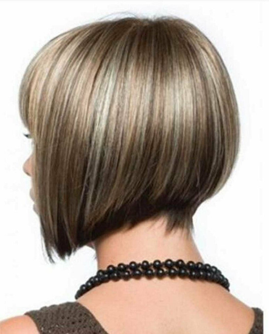 Women’s Gold Blonde Mixed Brown Highlights Short Bob Straight Wig Synthetic Hair