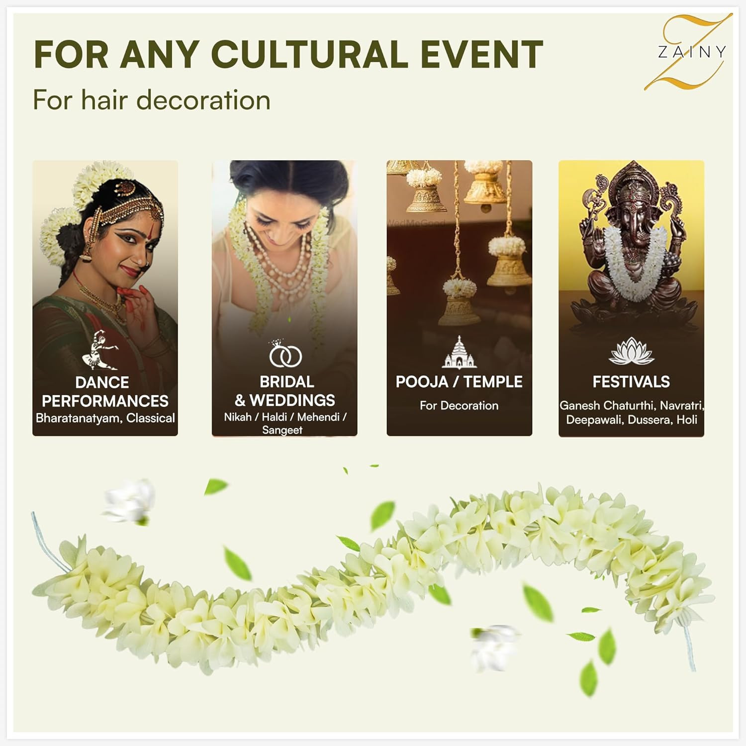 6 Pack Mogra Gajra for Hair Indian Bun, Artificial Fabric Jasmine Flowers Hai…