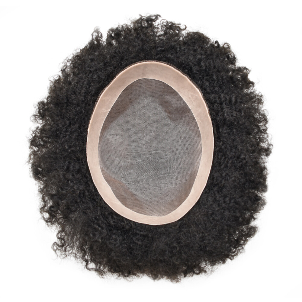 Mono PU Afro Curl Mens Toupee African American Human Black Hair Curly Systems