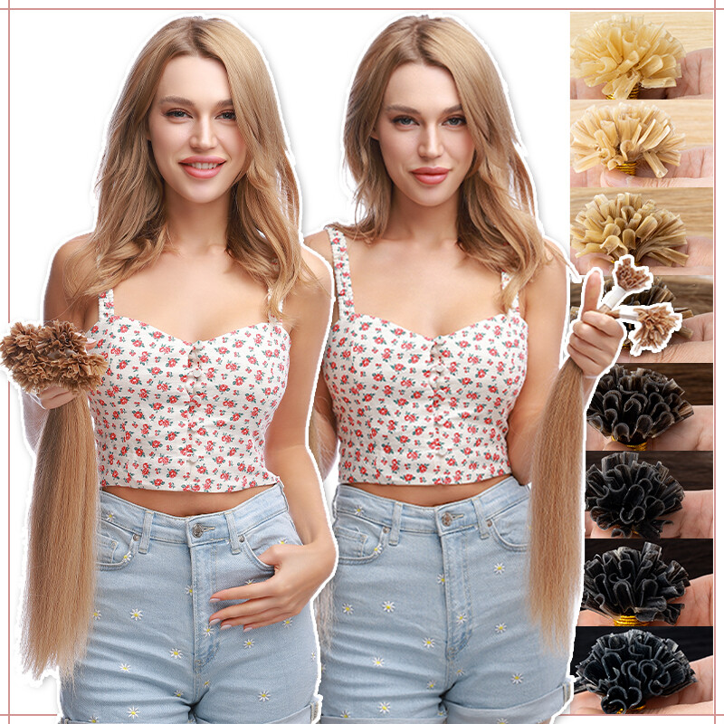 300Strands Nail U Tip Pre-Bonded Real Remy Human Hair Extensions Thick Russian
