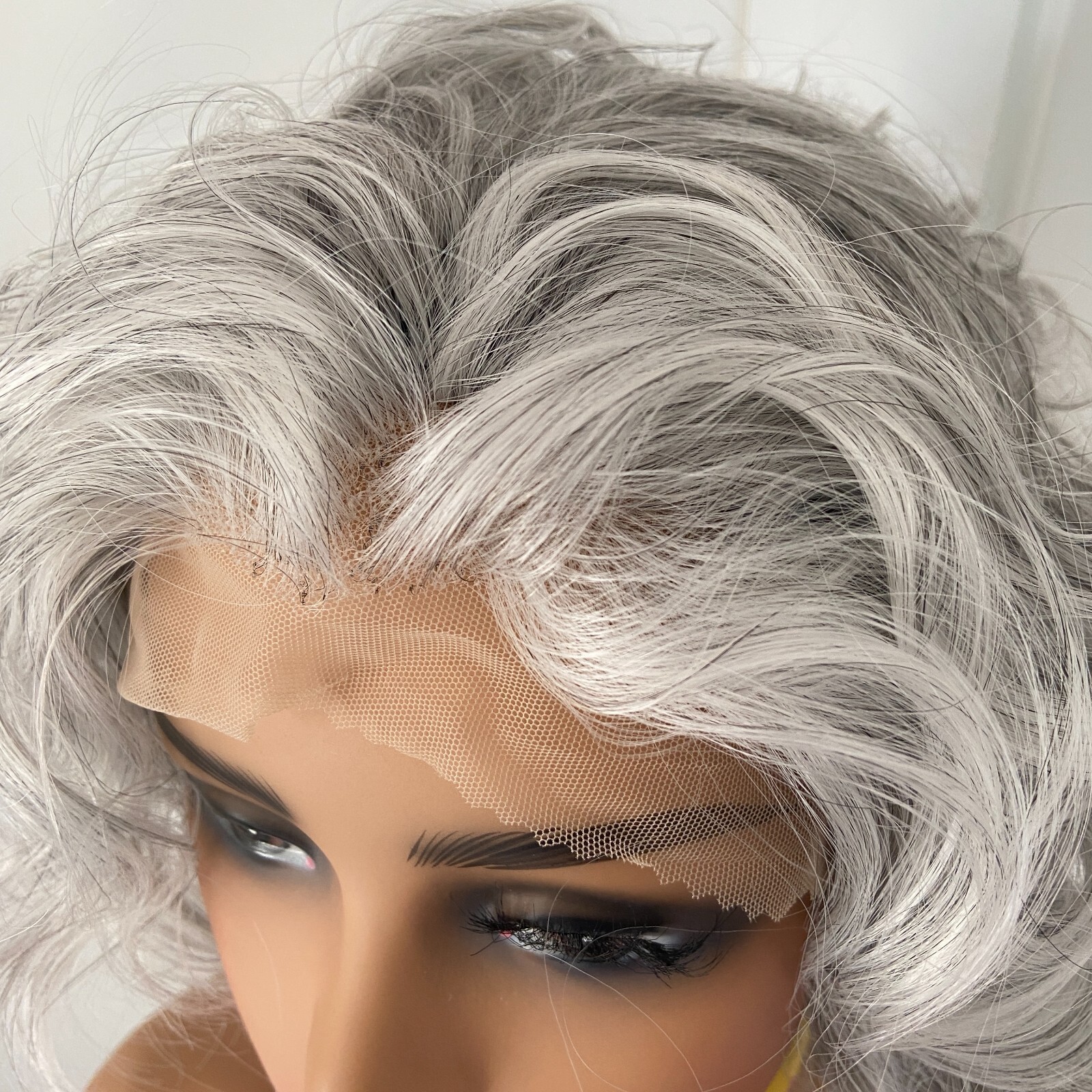 Lace Front Wavy Hairstyle Light Gray Human Hair Blend Heat Ok Women Soft Natural