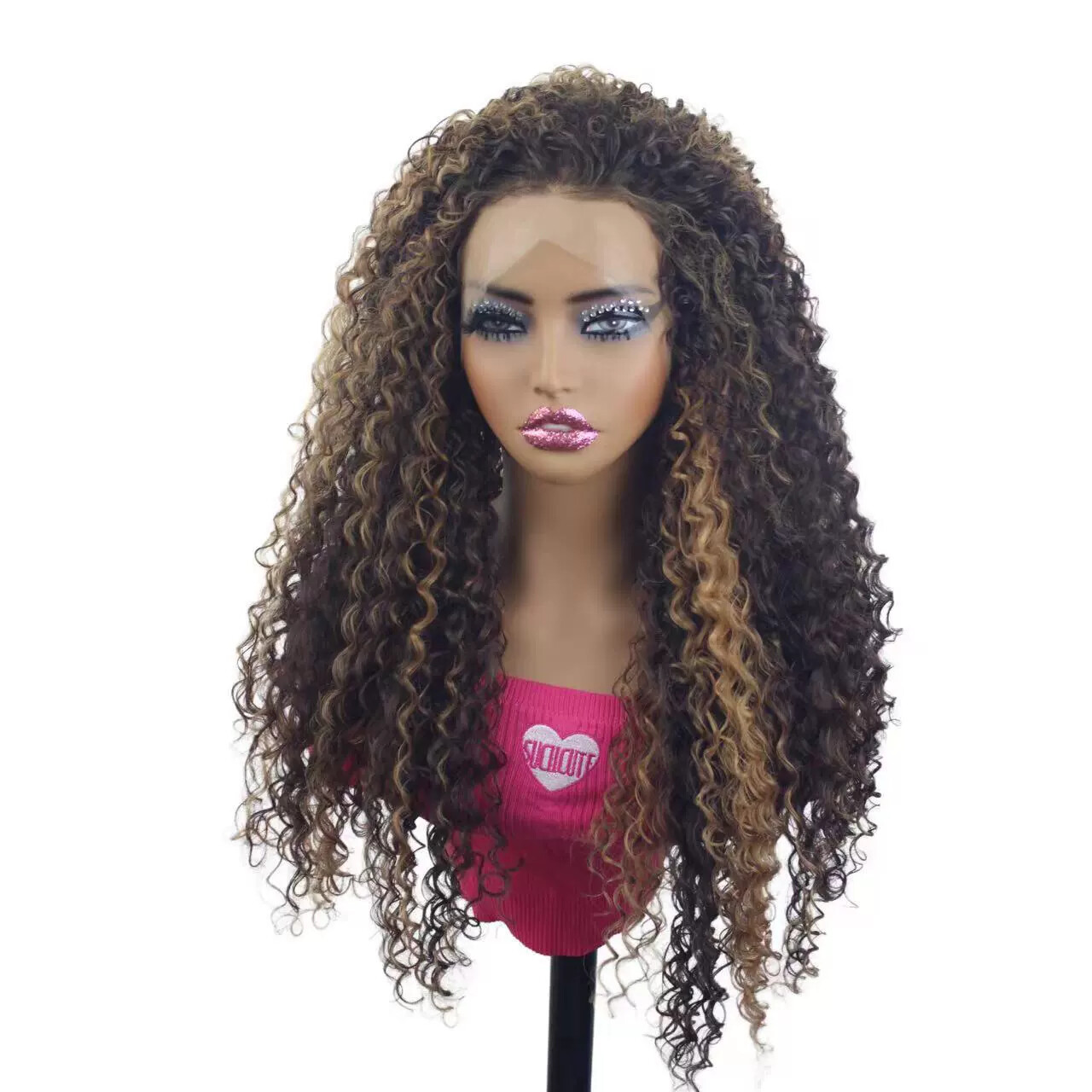 Women Kinky Curly Brown Blonde Highlight Lace Front Wigs 13×4 Pre Plucked