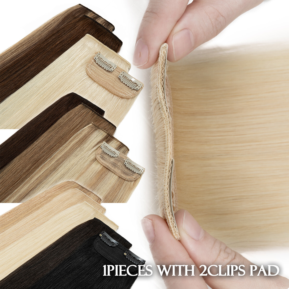 Clip In Side Invisible Patch ONE PIECE 100% Real Human Hair Pads Extensions Weft