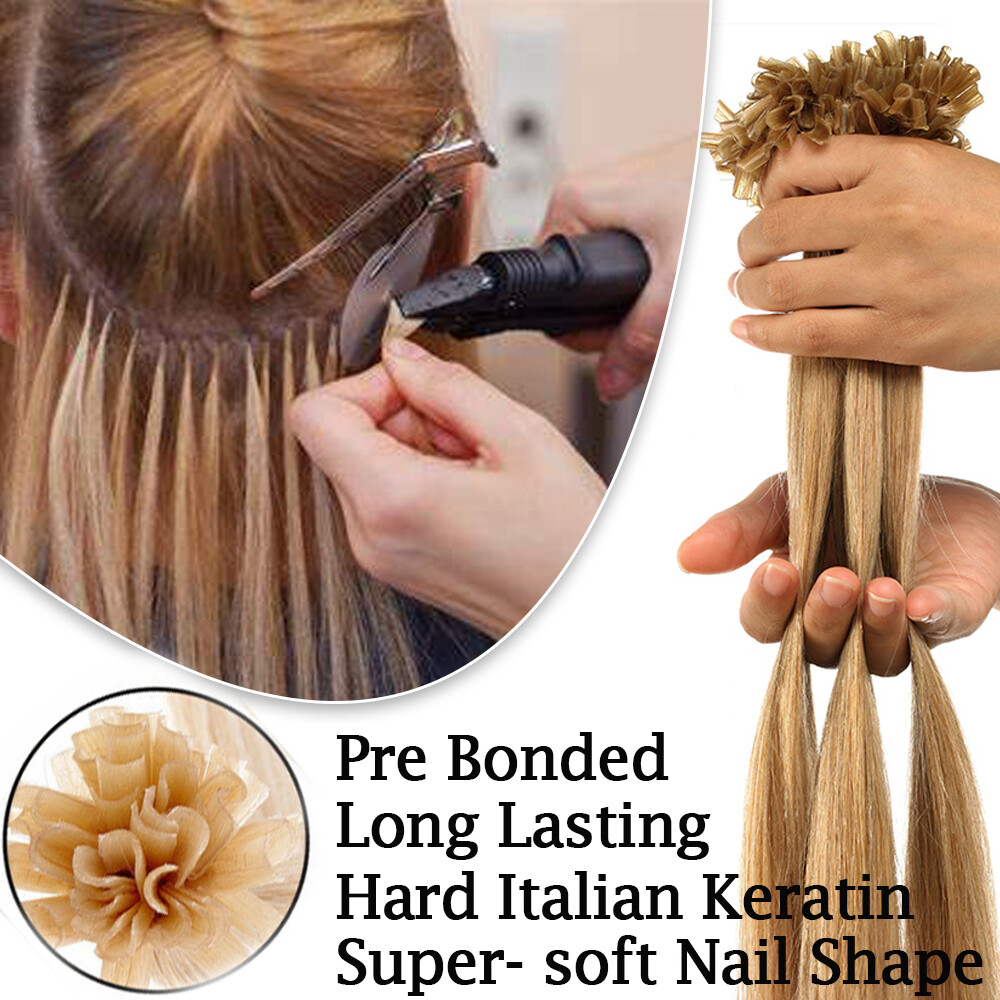 100% Real Keratin Pre Bonded Nail U Tip Remy Human Hair Extensions 14″-24″ THICK