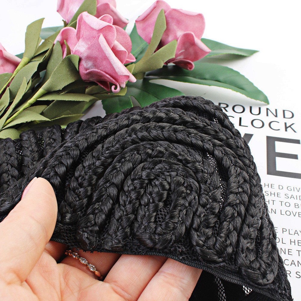 2Pcs Cornrow Wig Cap Black Elastic with Side Combs Comfortable for Sew-in Wigs