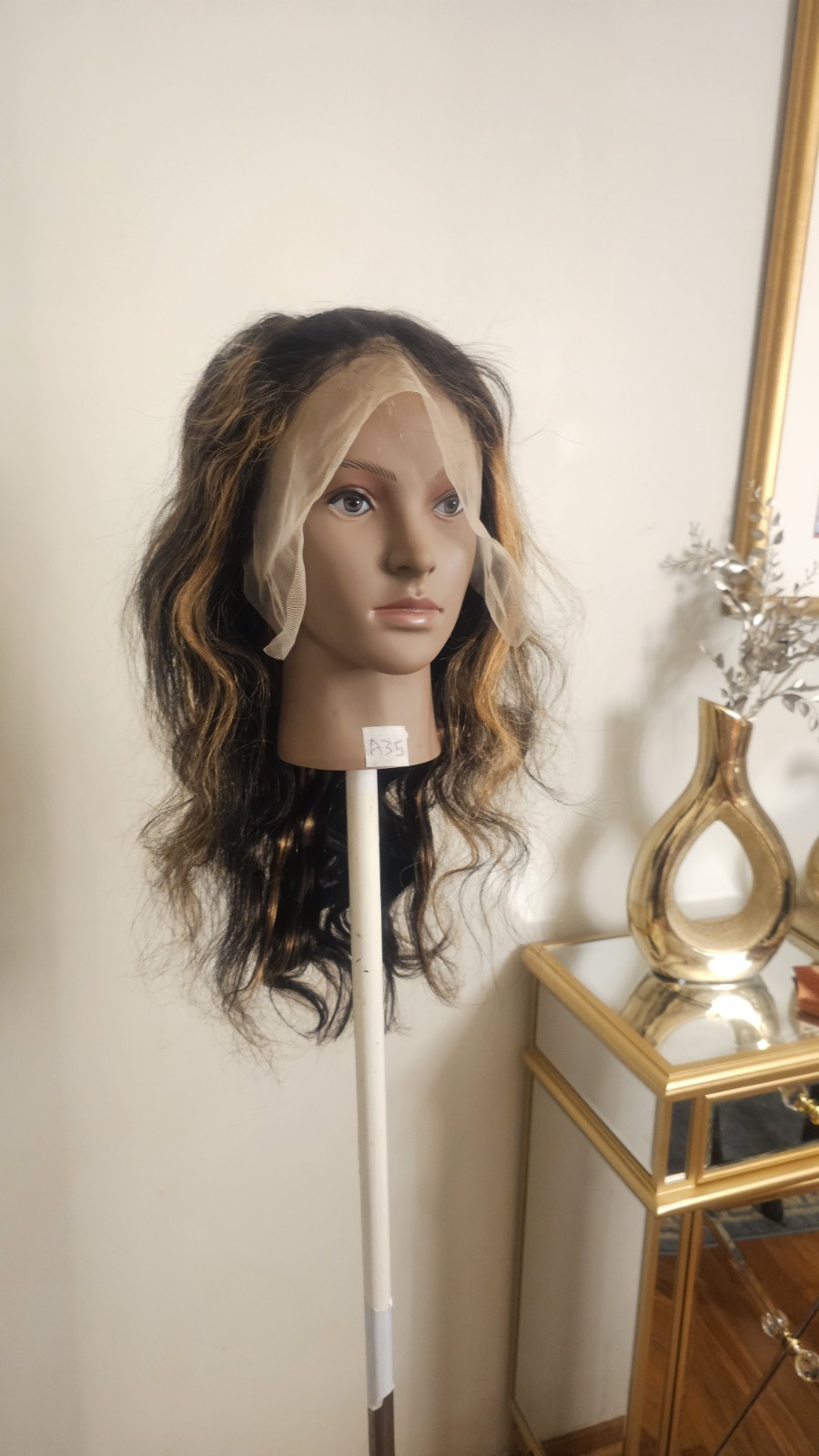 High Quality 24″ dark Brown With Ombre Highligh 100% Virgin Human Hair Lace Wig