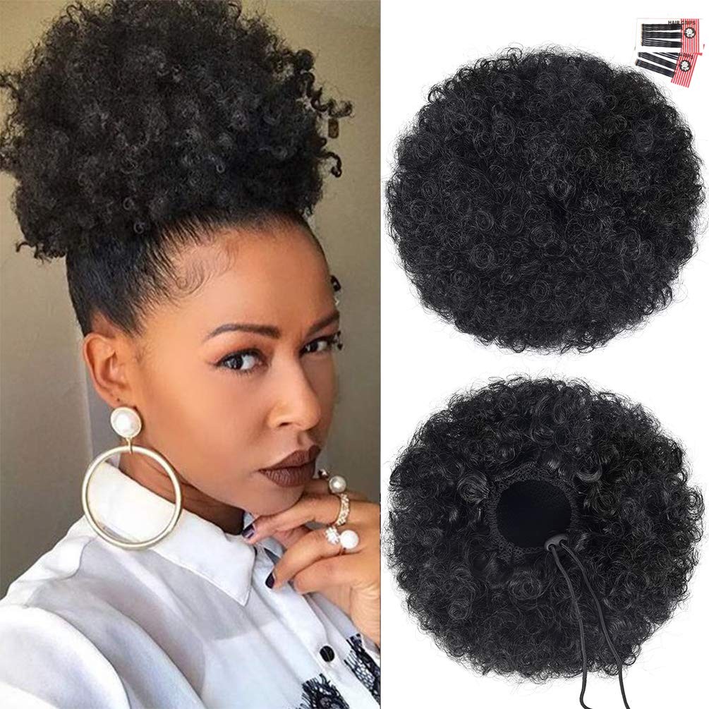 rosmile Afro Puff Drawstring Ponytail Diameter: 7″-8″, Natural Black #1B