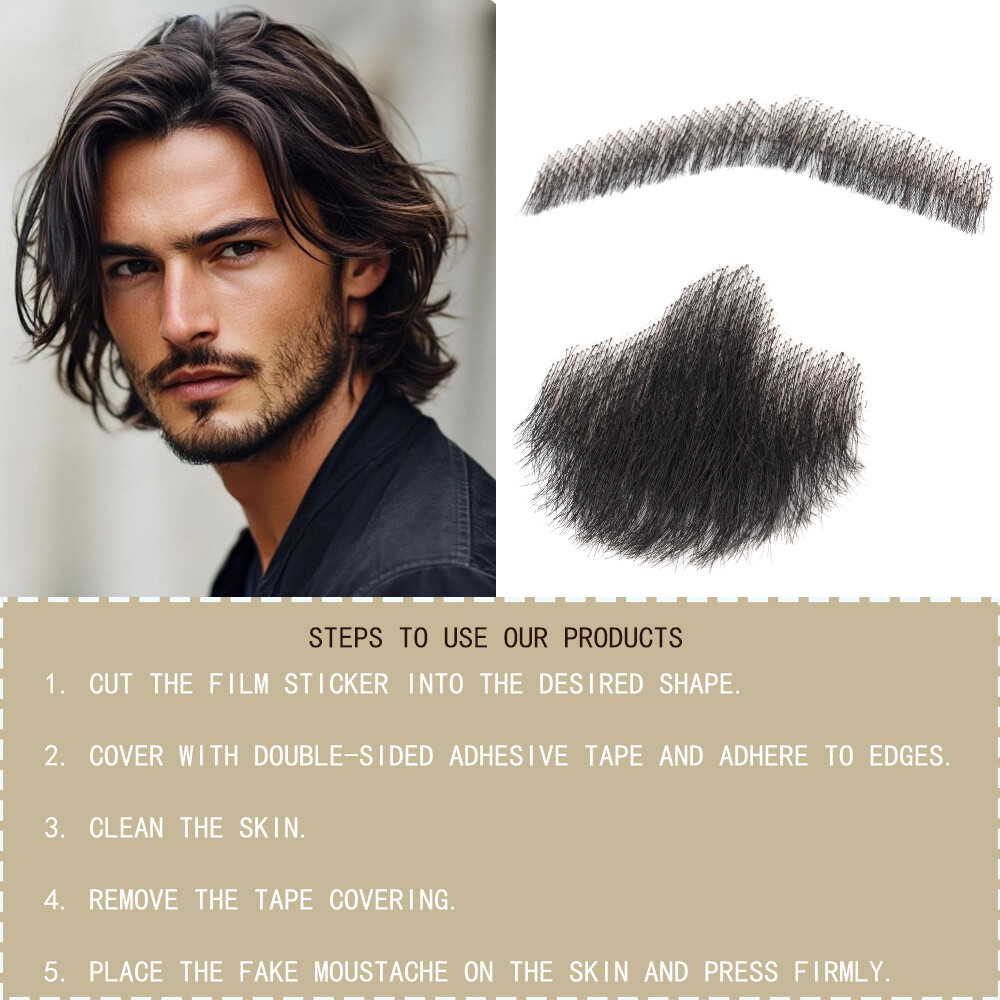 Fake Beard Hand Made Mustache 100% Human Hair Face Beard and Mustache for Adults