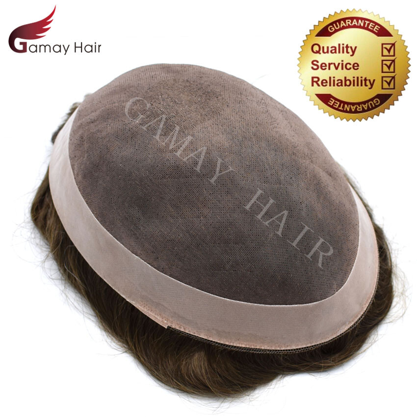 Mens Toupee 100% Human Hair piece Fine Mono Durable Natural Wig for Men D7-3