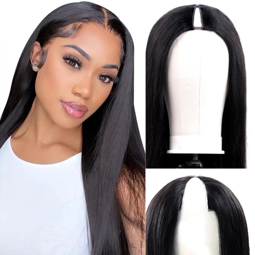 Amznlady 250 Density V Part Wig Human Hair Drawstring Straight Brazilian Virgin