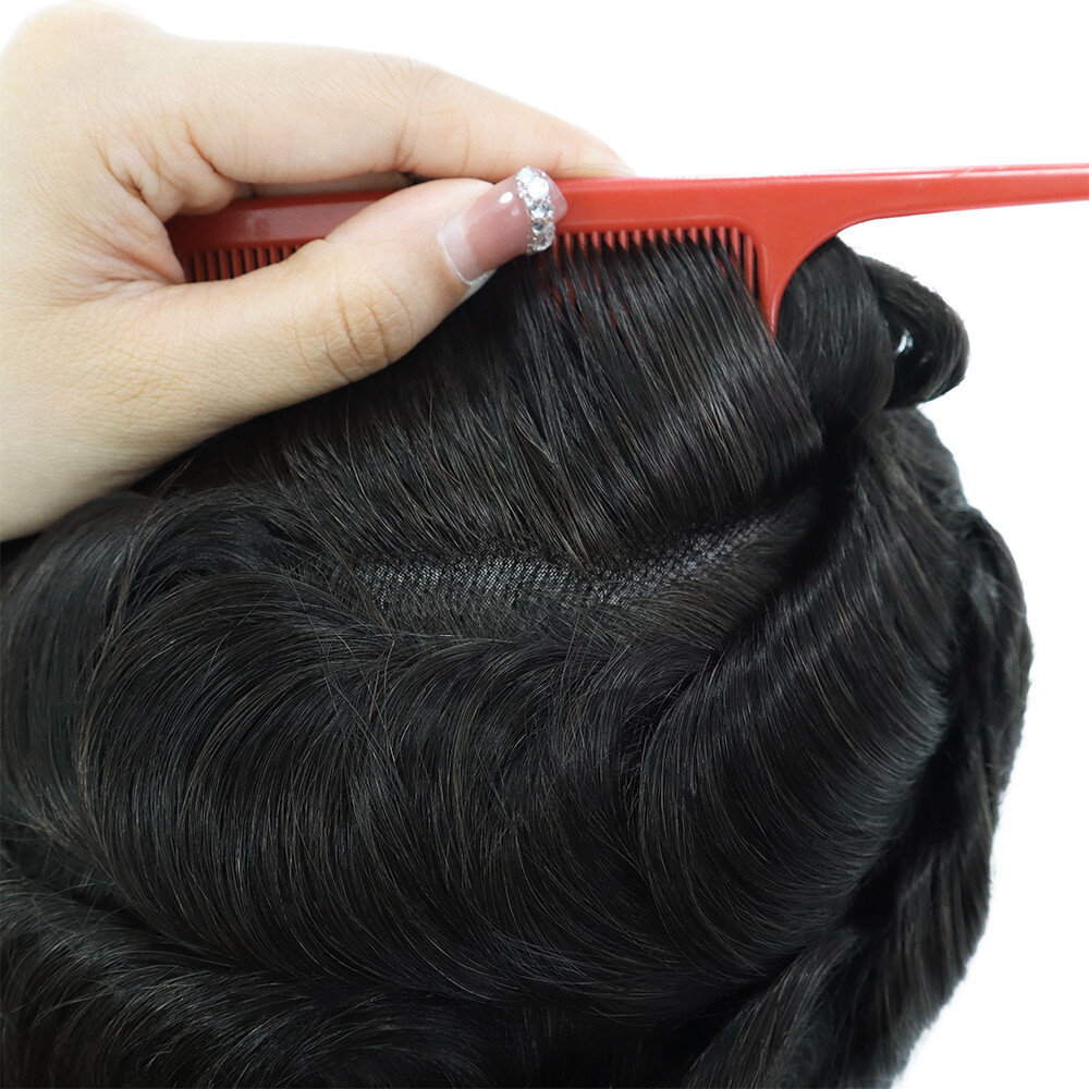 Mens Human Hair Replacement System Hairpiece Fine Mono Poly Skin Gent Toupee8x10