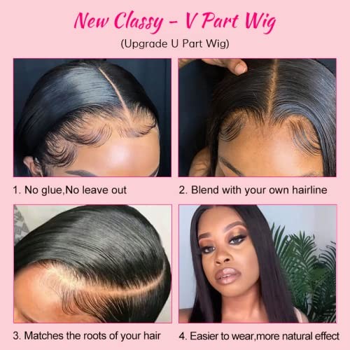 Amznlady 250 Density V Part Wig Human Hair Drawstring Straight Brazilian Virgin