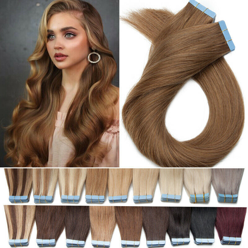 Tape in Russian Human Hair Extensions Invisible Skin Weft RemyHair Fashion Color