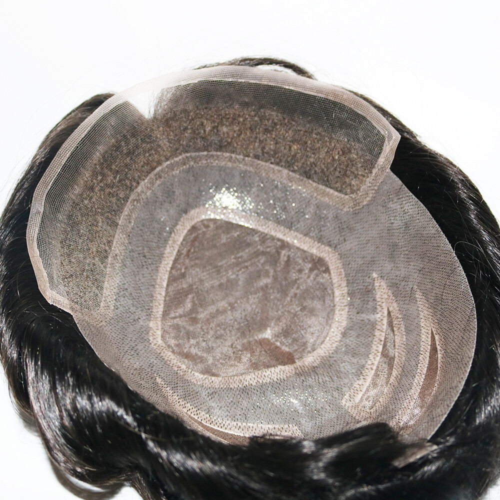 French Lace Front Mens Toupee Hairpieces Natural Hairline Fine Mono Hair Toupee