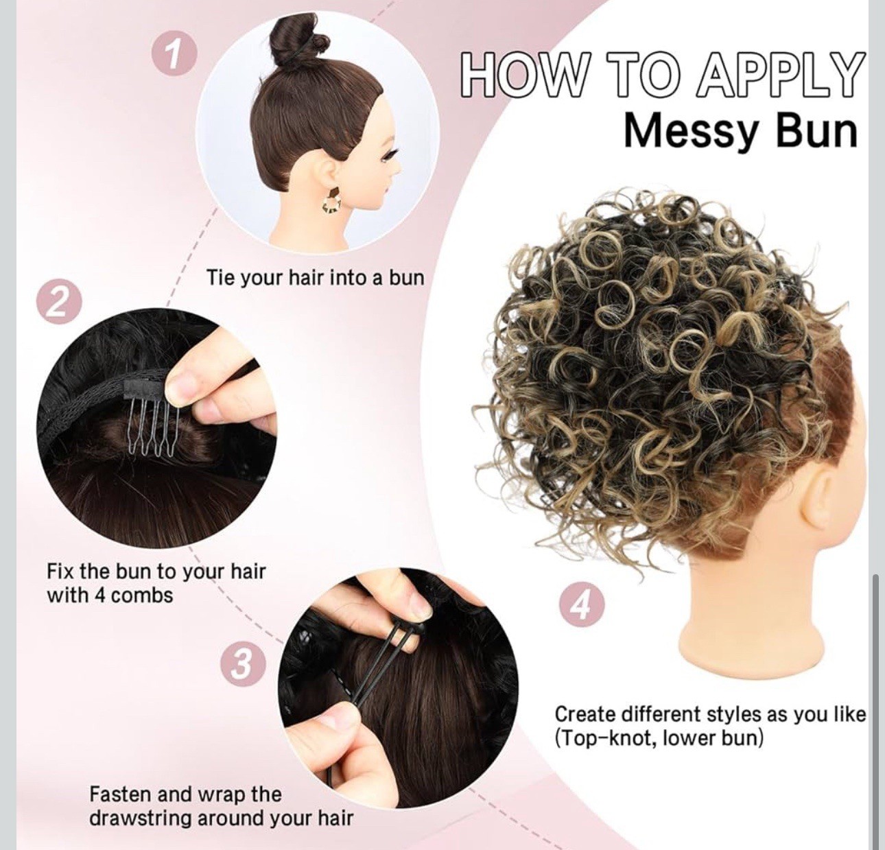Lommel 70g Messy Bun Hair Extension – Curly Synthetic (Black Blonde)