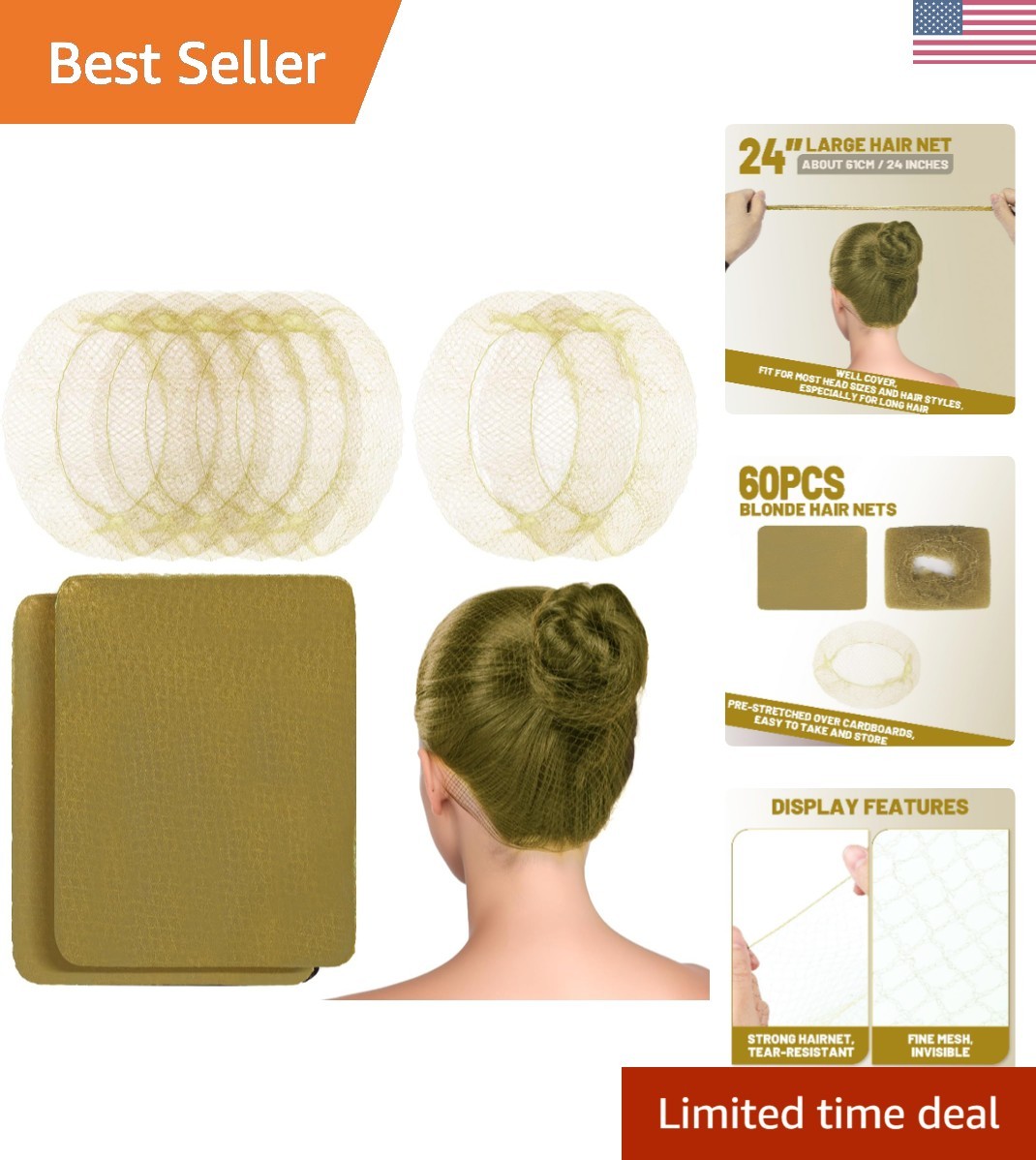 Blonde Hair Nets, 24” Invisible Nylon Hair Nets for Women and Men, Hair Net f…