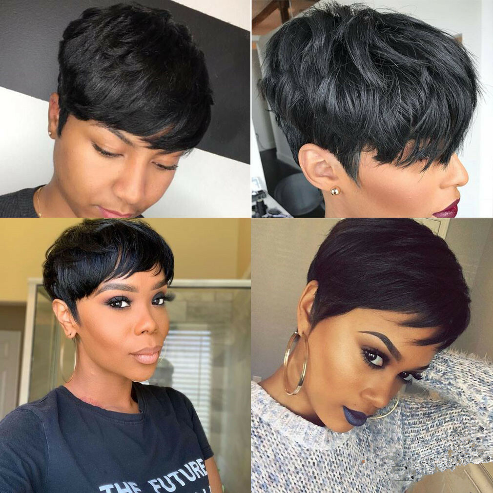 100% Human Hair Sexy Pixie Wigs For Black Women Short Pixie Cuts Wigs Short Hair
