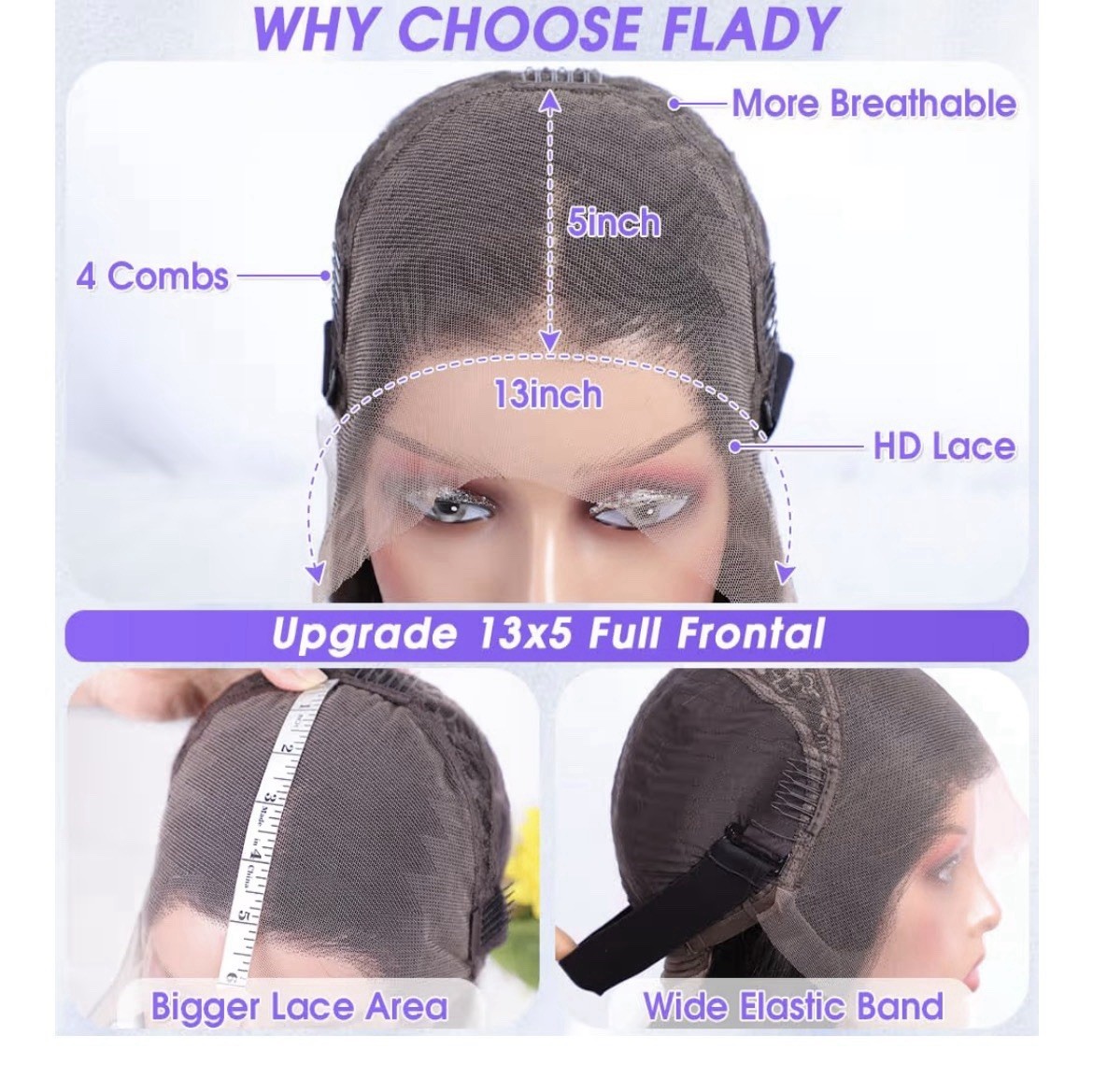 Flady 28 inch Straight HD Lace Front Wigs Human Hair Pre Plucked 180 Density 13x