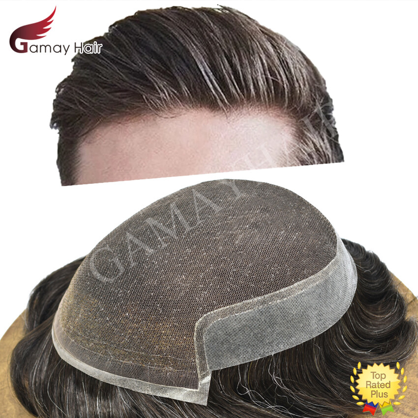 Mens Toupee Hairpiece French Lace Front Hair Replacement System for Men Wig